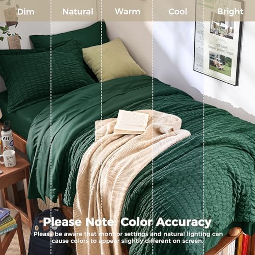 HYMOKEGE Emerald Green Twin XL Comforter Set Seersucker 5 Pieces, All Season - Image 3