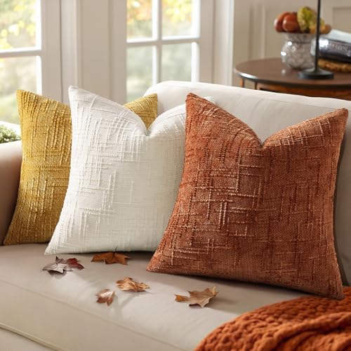 decorUhome Textured Chenille Throw Pillow Covers 26x26 Set of 2 Rust - Image 4