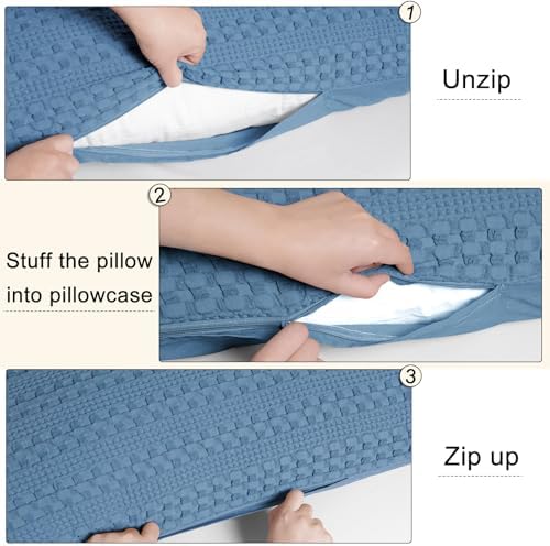 PHF Cotton Waffle Body Pillowcase 20" x 54", Denim Blue, No Insert - Image 4