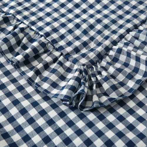 Silnuo Navy Blue/White Gingham Plaid Ruffled Body Pillow Cover 20"x54" - Image 5