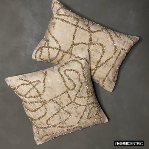 The HomeCentric Decorative Lumbar Pillow Cover Gold, Hand Embroidery Oblong - Image 5