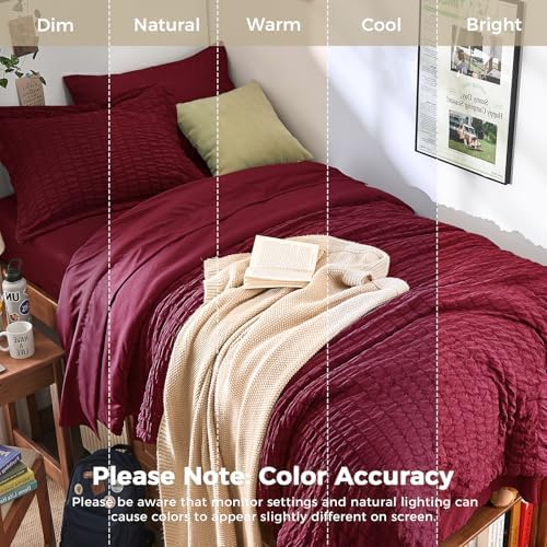 HYMOKEGE Burgundy Twin XL Comforter Set Seersucker 5 Pieces, All Season Luxury - Image 5