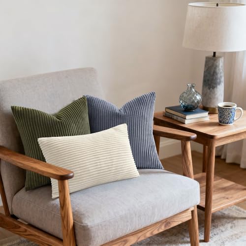 Mecatny Corduroy Decorative Throw Pillow Covers 26x26 Set of 2 Blue Grey - Image 6