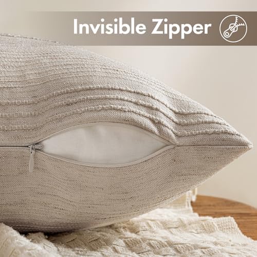 MIULEE Striped Euro Sham Pillow Covers 26x26 Inch Natural Linen 2 Pack - Image 7
