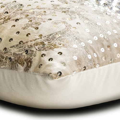 The HomeCentric Decorative Ivory & Gold 12"x26" Lumbar Pillow Cover, Velvet - Image 2