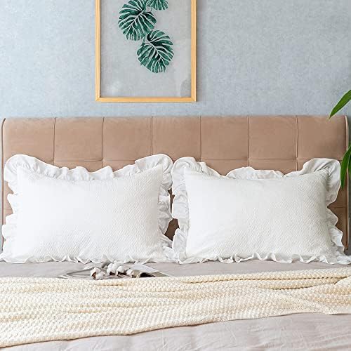 GLORY SEASON Pillow Shams Set of 2 Pure Cotton Champray Ruffled Edge, Thick and by GLORYSEASON