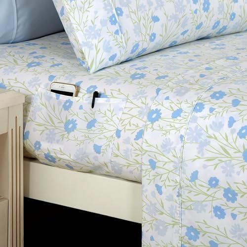 Elegant Comfort 6-Piece Sheet Set Deep Pocket Floral, Cal King, Laurel Blue - Image 3