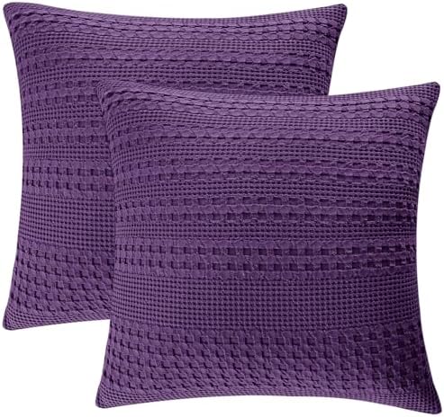 PHF 100% Cotton Waffle Weave Euro Sham Covers, 2 Pack 26" x 26" Bed Pillow by PHF