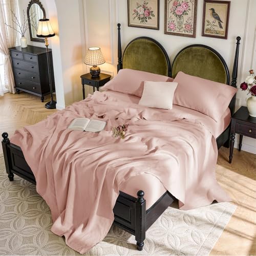 SONORO KATE 100% French Linen King Size Sheets Set, Natural Flax Bedding by SONOROKATE