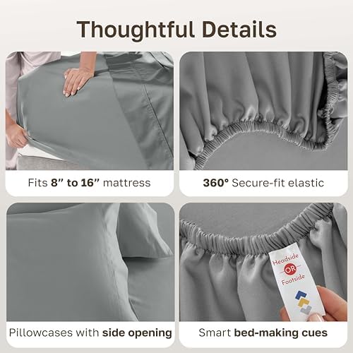 California Design Den 600 Thread Count Full Size Bed Sheet Set, Mist Grey - Image 5