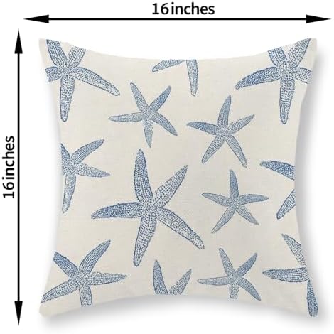 Navy Blue Starfish Pillow Covers 16x16 Set of 2 Coastal Throw Pillows Spring - Image 2