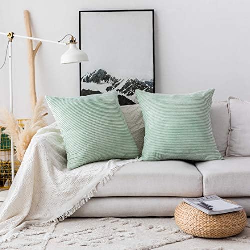 Home Brilliant Pillow Covers Green 20x20 Super Soft Striped Velvet Throw Pillows - Image 3