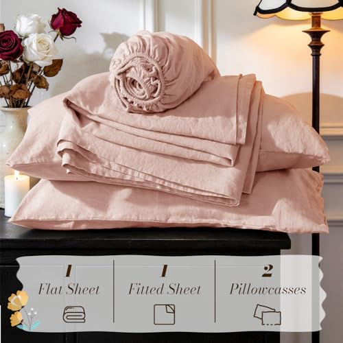 SONORO KATE 100% French Linen King Size Sheets Set, Natural Flax Bedding - Image 7