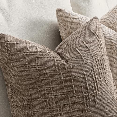 MIULEE Chenille Textured Euro Pillow Covers Taupe Grey 24x24 Set of 2 - Image 3