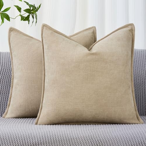 Allorry Throw Pillow Covers 22x22 Oatmeal Chenille Solid Home DecorSY014D22 by Allorry