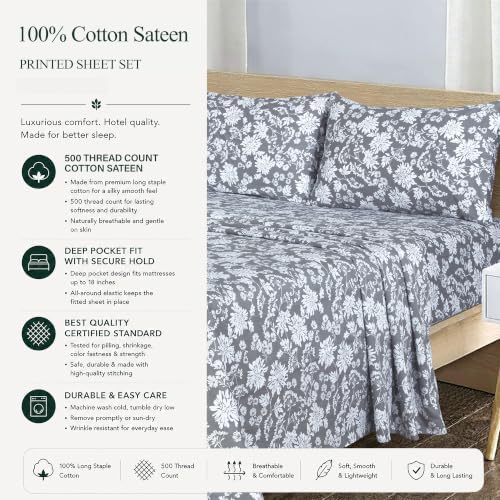 Feather & Stitch 100% Cotton Sateen 500 TC Full Size Bed Sheet Set - Image 6