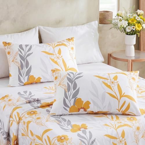 Bedorm 100% Cotton Pillowcases King Size Set of 2 Yellow Floral Pillow Covers - Image 6