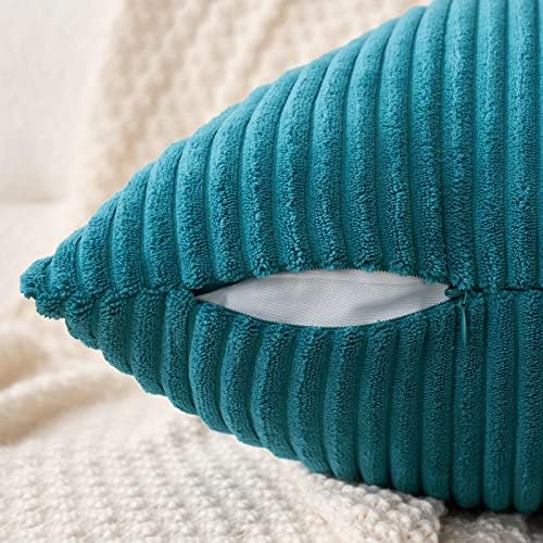 MIULEE Decorative Corduroy Throw Pillow Covers Set of 2 20x20 Teal - Image 3