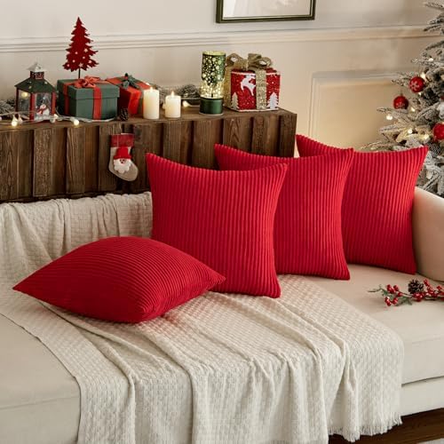 MIULEE Soft Corduroy Decorative Throw Pillow Covers Christmas Red 20x20 - Image 2