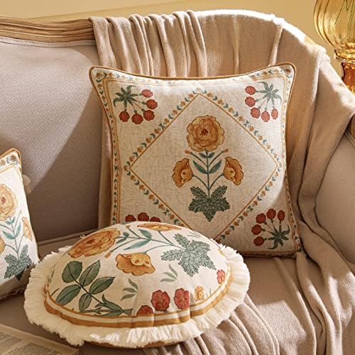 patdrea Vintage Linen Throw Pillow Cover, Diameter 16"-RosaSilvestre E - Image 4
