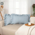 JoraLion Ruffled Throw Pillow Cover 12x20 Gingham Smoke Blue by JoraLion