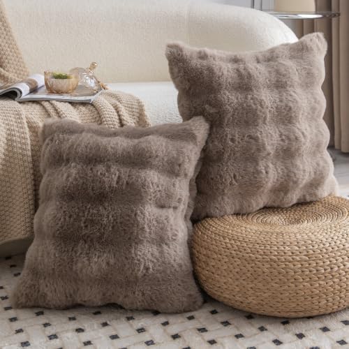 MADIZZ Pack of 2 Thick Plush Faux Wool Throw Pillow Covers Soft Boho Throw - Image 2