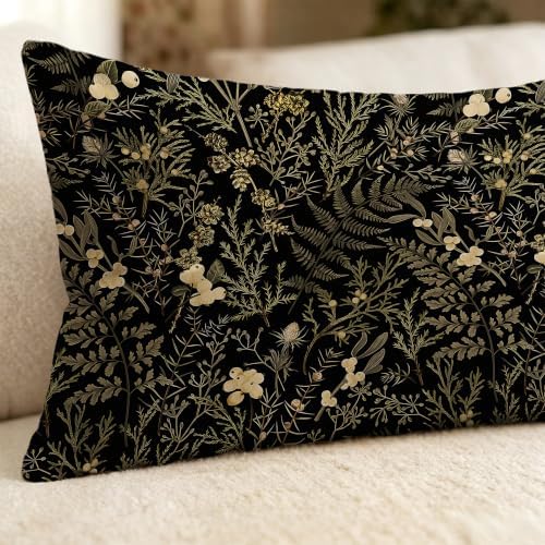 Moody Dark Botanical Floral 14x36 Long Lumbar Pillow Cover - Image 5