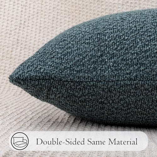 JoraLion 14x36 Boucle Lumbar Pillow Cover, Dusty Blue Woven Texture Neutral - Image 6
