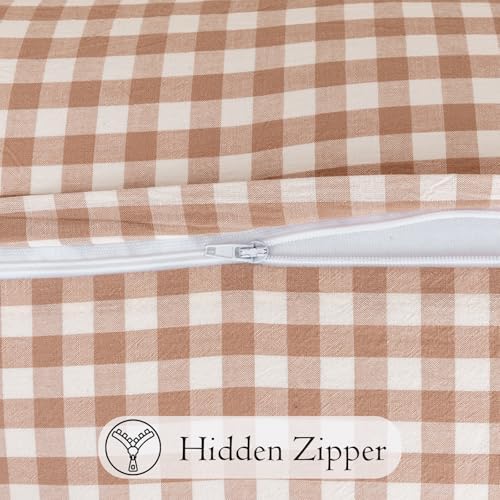 JoraLion Ruffled Body Pillow Cover 20x54 Gingham Khaki Solid Edge - Image 3
