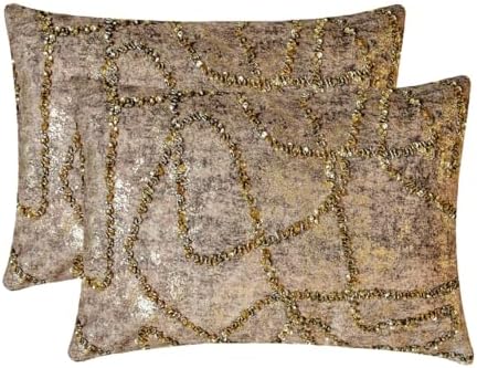 The HomeCentric Pack of 2 Decorative Lumbar Pillow Cover Gold, Hand Embroidery - Image 4