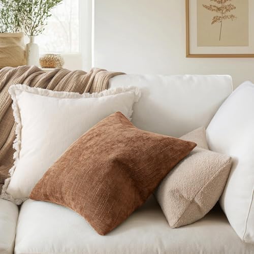 MIULEE Textured Chenille Throw Pillow Covers 20x20 Inch Pecan Brown - Image 3