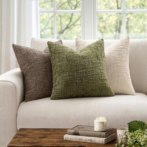 MIULEE Chenille Textured Throw Pillow Covers Olive Green 20x20 Set of 2 - Image 4