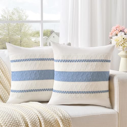 Fancy Homi Set of 1 Boho Light Blue Decorative Throw Pillow Cover 18x18 Inch - Image 2