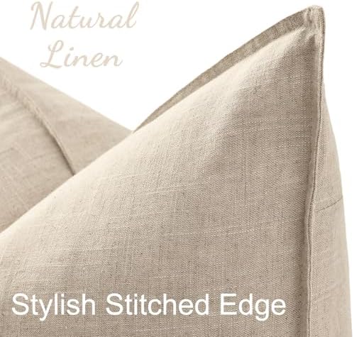 decorUhome Fall Beige Linen Throw Pillow Covers 22x22 Set of 2 - Image 2