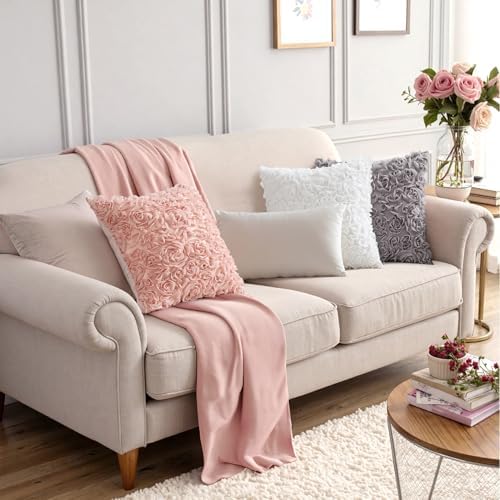 MIULEE Decorative Rose Flower Pillow Covers Pack of 2 Peach Pink 18x18 Inch - Image 6