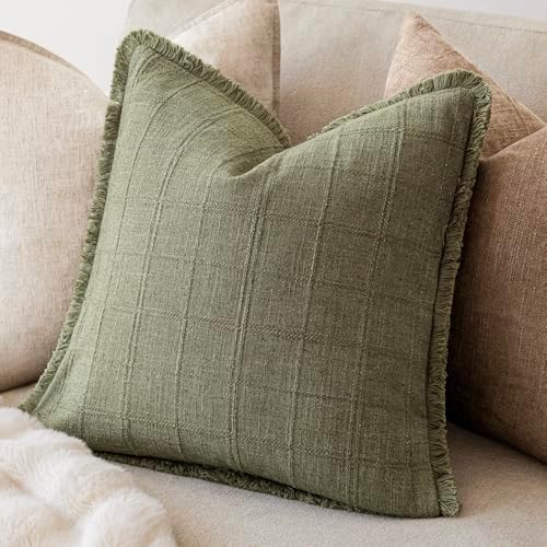 Foindtower Set of 2 Decorative Linen Check Fringe Throw Pillow Covers Farmhouse - Image 5