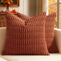 MIULEE Fall Corduroy Decorative Throw Pillow Covers 16x16 Rust Pack of 2 by MIULEE
