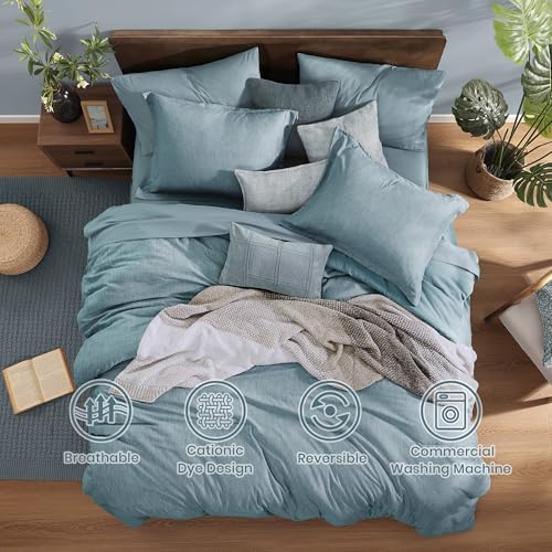 Monbix Full Comforter Set 7 Pieces Dusty Blue Cationic Dyeing Bed in a Bag - Image 4