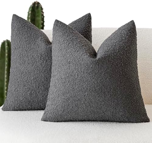 Foindtower Decorative Textured Boucle Throw Pillow Covers 24x24 Dark Grey by Foindtower