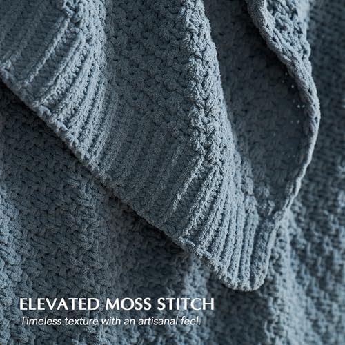 EVERGRACEHOME Chunky Chenille Knit Throw Blanket, 60 x 80, Stormy Blue - Image 3