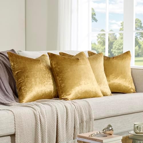 GIGIZAZA Pack of 4 Gold Decorative Velvet Pillow Covers 20x20 - Image 7