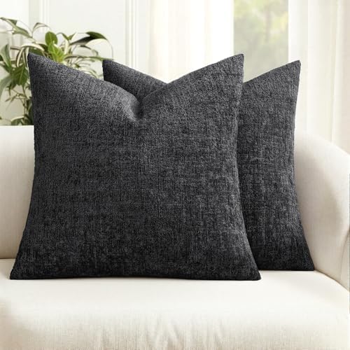 MIULEE Couch Pillow Covers Textured Chenille Home Decor 18x18 Black by MIULEE