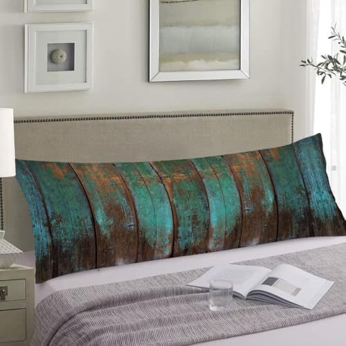 Vintage Body Pillow Cover 20x54 Teal Green Wood Country Rustic Distressed Retro - Image 2
