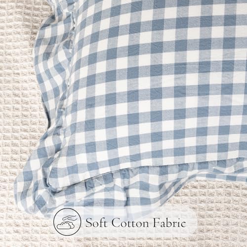 JoraLion Ruffled Lumbar Pillow Cover 12x24 Gingham Smoke Blue - Image 5