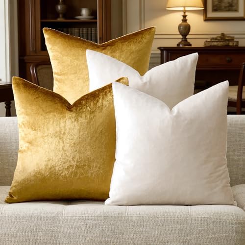 GIGIZAZA Pack of 4 Decorative Velvet Pillow Covers 20x20 Ivory Gold by GIGIZAZAFocusingonhomedecoration