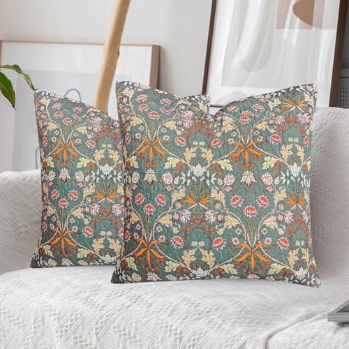 Lady Ann Cotton Throw Pillow Covers Set, Vibrant Paisley Floral Pattern Plant - Image 2