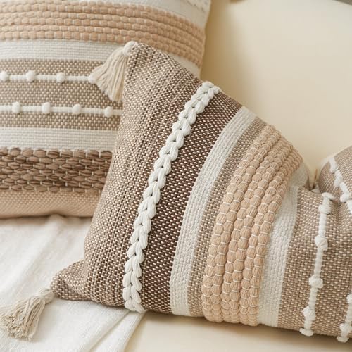 BlissBlush Decorative Lumbar Throw Pillow Cover 12x20 Boho Brown Accent Cushion - Image 3