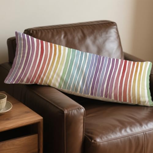 Boho Colorful Striped 20x54 Body Pillow Cover, Minimalist Boho Watercolor - Image 7