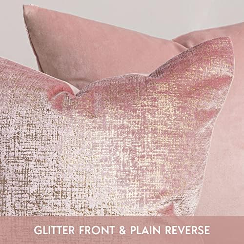 Phantoscope Pack of 2 Sparkling Velvet Decorative Throw Pillow Covers Soft Gold - Image 2