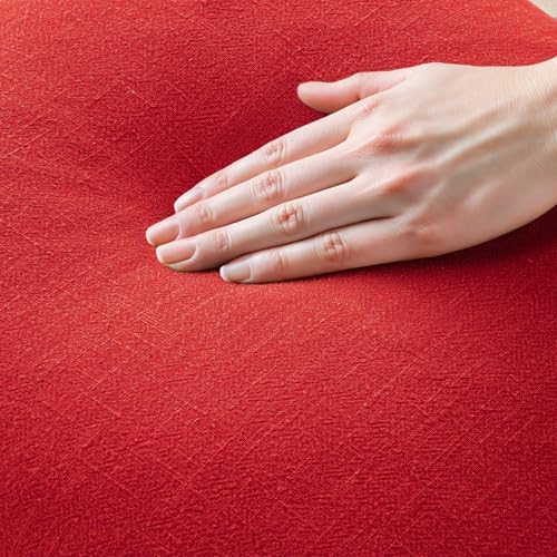 MIULEE Boho Linen Fringe Decorative Euro Throw Pillow Covers Red 22x22 - Image 2